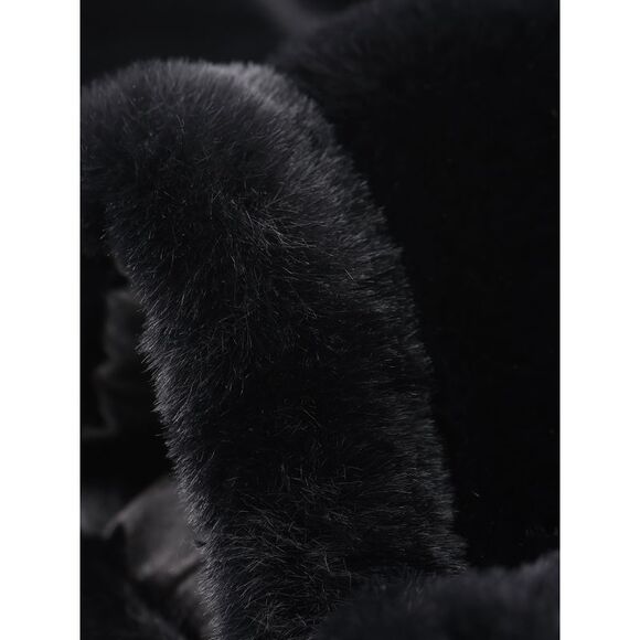 Faux Fur Fluffy Coat Collar Warm Winter Outwear Cropped Jacket Black - Picture 5 of 6